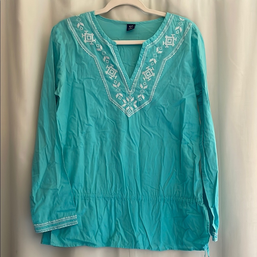3 for‎ $25! GAP Women's Turquoise Embroidered Swim Cover Up Top, size medium